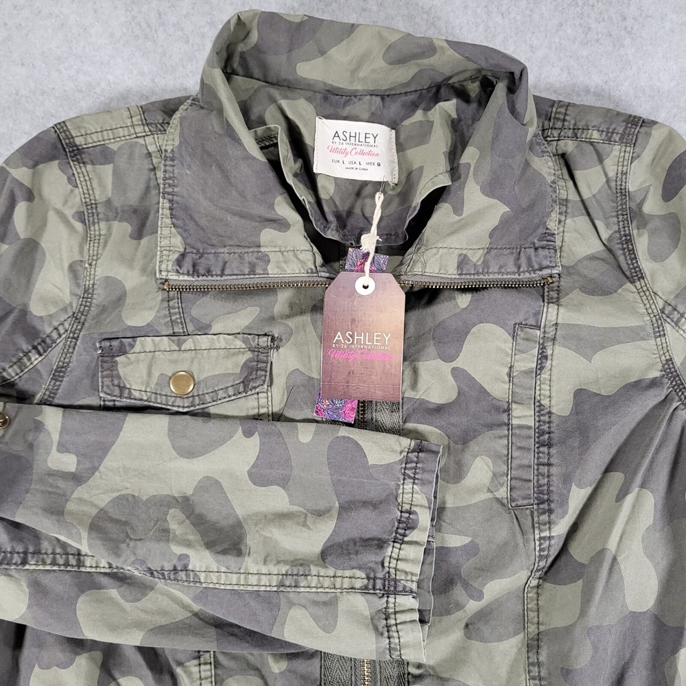 Ashley By 26 International Olive & Dark Gray Camo Half-Zip Utility Jacket